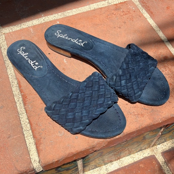 Splendid Suede Blue Slide Woven Sandals Slides - Picture 4 of 5